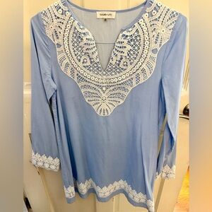 Sugarlips Sky Blue Tunic Dress with Ivory Lace Detail - NWOT